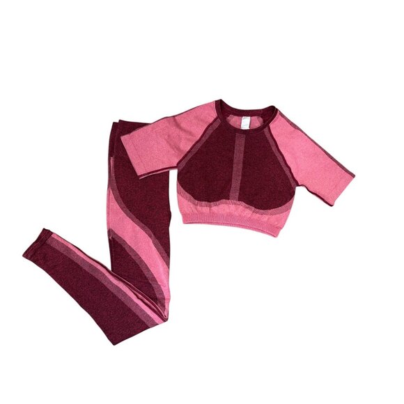 Fabletics PowerHold Seamless Two-Piece Set Pink & Burgundy Colorblock | Size M - Picture 1 of 10